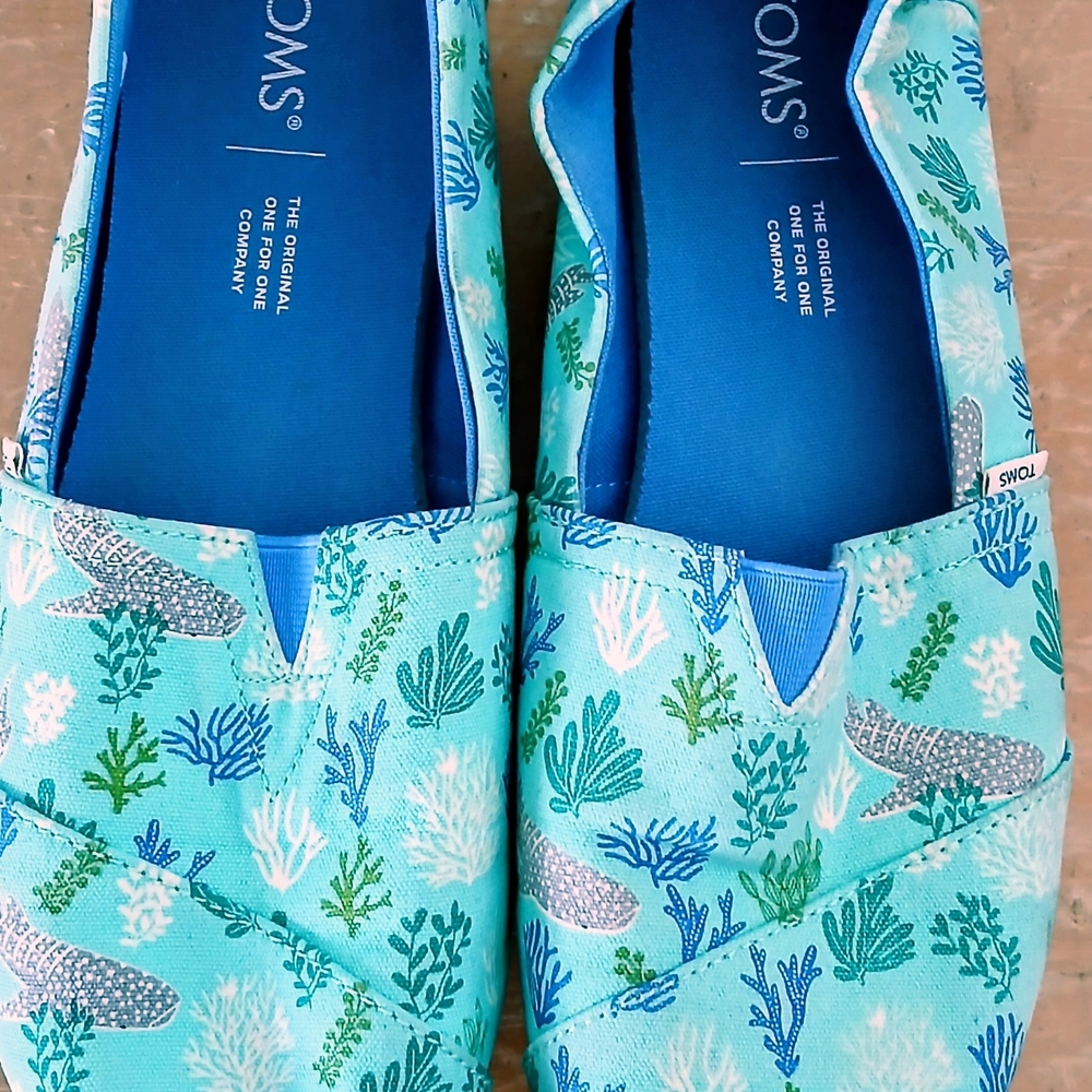 Toms Women's Aqua Sea Life Canvas Flats